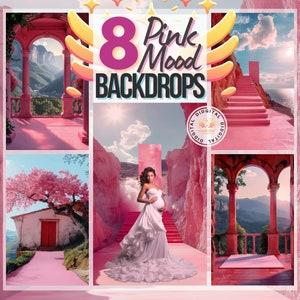 8 Dreamy Pink Digital Backdrops, Vibrant Portrait Photography Overlays, Maternity Backdrops, Fine Art Texture, Elegant Photoshop Overlays