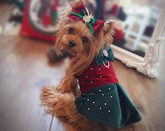 white christmas dresses Cutebone Merry Christmas Dog Dress Velvet For Small Dogs Girl Reindeer –  Petocart main image 1