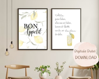 Set of 2, All good gifts, everything we have, comes from you, oh God, dining room, kitchen, Bible verse, table prayer, Christian poster, lemon