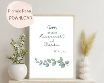 Christian poster, God is our confidence and strength, Psalm 46:2, living room, bedroom, Christian poster, Christian wall decoration