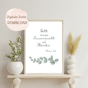 Christian poster, God is our confidence and strength, Psalm 46:2, living room, bedroom, Christian poster, Christian wall decoration