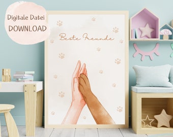 Dog, poster, children's room, best friends, dog gift, baby room, wall poster, picture, puppy, birth