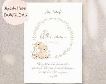 Gift for baptism, wreath, baptism, rabbit, girl gift, baby, birth, godfather, godchild, beige, brown, PERSONALIZED with name, DIGITAL