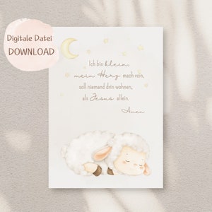 Bild Kinderzimmer, Christlich, Schaf, Geschenk zur Geburt, Poster Baby Geburt, Gute Nacht, christliches Geschenk, Gebet, ich bin klein