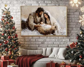 キリスト降誕のキリスト教の壁アート。クリスマスの壁アートの印刷可能