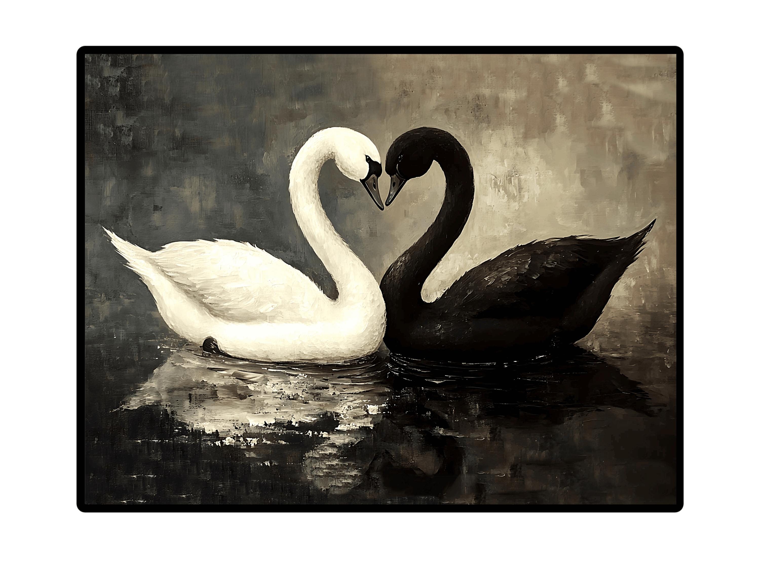 2 Swans, Black and White, Embracing and Creating a Heart. Printable Wall  Art Oil Print. Birds, Nature, Wildlife Canvas. 6 Sizes Included - Etsy, image size:3000x2250