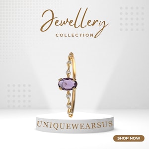 Oval Cut Natural Amethyst Ring, Dainty Purple Crystal Stacking Ring, Sterling Silver Friendship Jewelry, Trendy Best Friend Gift