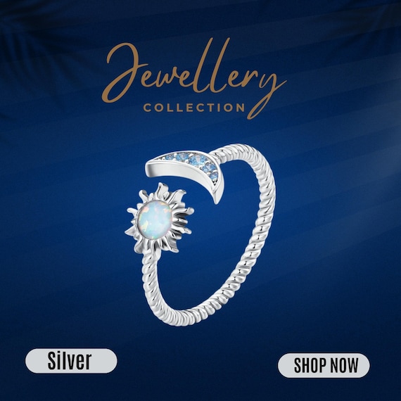 Shining Sun Moon Open Size Ring, Authentic 925 Sterling Silver