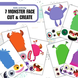 Build Monster Craft - Digital Blank Face Design Templates - Funny Monster Face Activity -  Creative Eyes and Mouth Cutting Activity for Kids
