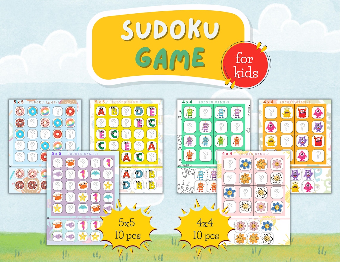 Printable Sudoku Set for Kids: 4x4 & 5x5 Puzzles (digital Download) - Etsy