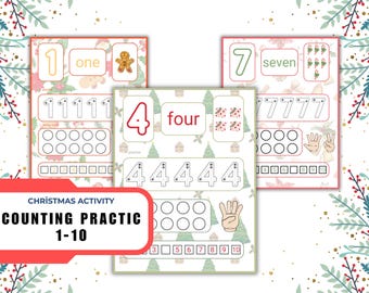 Christmas-Themed Number Practice Page for Kids | Fun Counting from 1 to 10