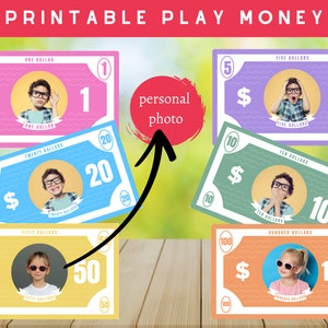 Set di soldi finti personalizzati per bambini - Valuta personalizzabile per bambini, premi e soldi per le faccende, soldi finti per la paghetta - Modificabili e divertenti