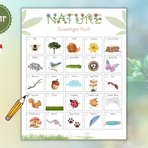 Printable Nature Scavenger Hunt for Kids, Hunt Game, Outdoor Activity, Kids Activity, Printable Instant Download, Scavenger Hunt