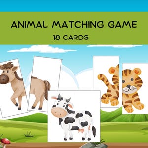 Cartões de correspondência com tema de animais, jogo educativo, jogo de correspondência de animais para crianças, atividade de correspondência, atividade para crianças pequenas, centros pré-escolares