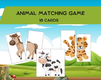 Animal Matching Game: educatieve kaarten voor peuters (digitale download)