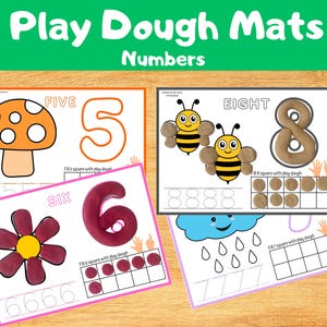 Tapis de chiffres en pâte à modeler imprimables, tapis de 1 à 10 jeux de doh, activités pour tout-petits, tapis à tracer et à compter pour enfants, matériaux Montessori