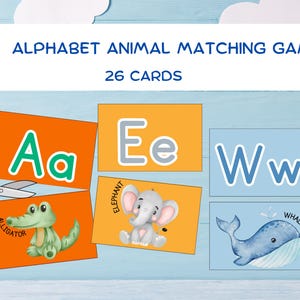 Alphabet Matching Game | A-Z Uppercase Lowercase Letter Match with Animals | Printable Preschool Activity | ABC Animal Flashcards