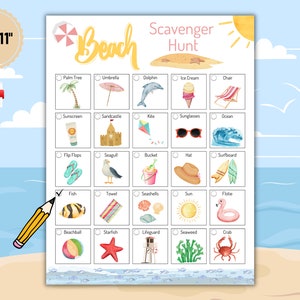 Beach Scavenger Hunt for Kids, Printable Instant Download, Hunt Game, Outdoor Activity, Kids Activity, Scavenger Hunt