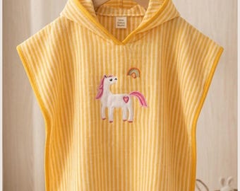 Poncho de baño para bebé de muselina de algodón de 4 capas con bordado de unicornio – Toalla suave y transpirable