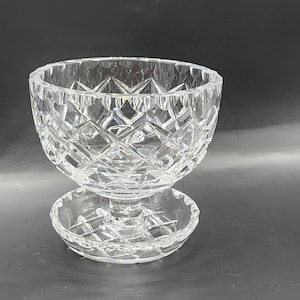 Vintage Diamond Cut Crystal Footed Bowl: Jewelry Holder or Dessert Dish