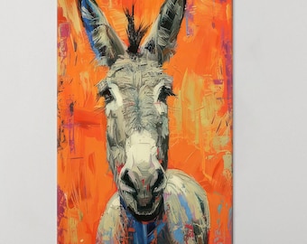 Kleurrijke canvas muurkunst ezel: grappig portret boerderijdieren