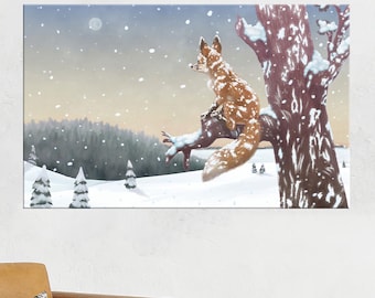 Poster Fuchs, Fuchs Wandbild, Leinwand Dekor, Kinderzimmer Dekor, niedlicher Fuchs Druck, Digitaldrucke, personalisiertes Geschenk, Wohnkultur, 16"x24"-40 x 60 cm