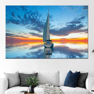 Sunset Sailing Boat Art: Modern Canvas or Glass Wall Decor