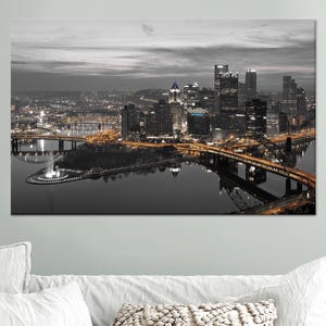 Pittsburgh Canvas Gift, Pittsburgh Pennsylvania Night Panoramic Wall Decor, View Printed, Pennsylvania Canvas Poster, Wall Art Prints,