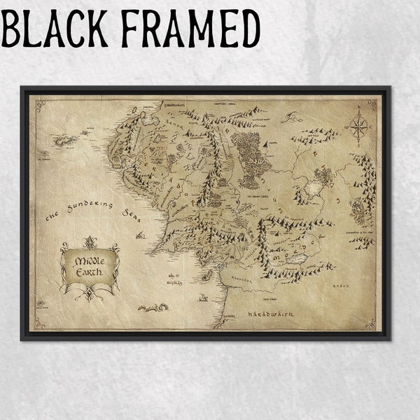 Impression de carte de la Terre du Milieu : oeuvre d'art murale sur toile de style vintage