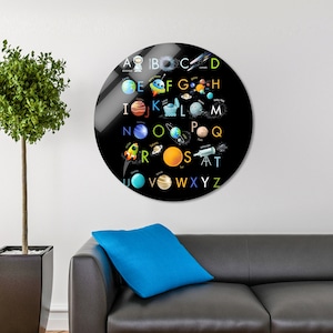 Babyzimmer Geschenke, Spielzimmer Leinwand, pädagogisch, Weltall Alphabet Wanddekor, Kinder Alphabet Leinwand, personalisierte Geschenke, Wohnkultur Wandkunst