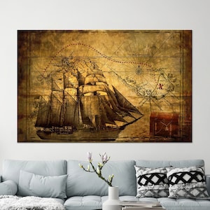 Arte de pared con mapas antiguos, decoración de vidrio de piratas, lienzo con mapa del tesoro, vidrio templado, decoración de pared en lienzo, arte de decoración del hogar, arte de vidrio circular con mapas antiguos