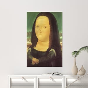 Mona Lisa Wandkunst, Fernando Botero Dekor, moderne Leinwandkunst, lustige Mona Lisa Kunst, gehärtetes Glas, fette Mona Lisa Glaskunst, Kreisglas