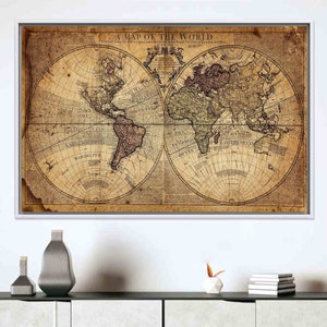 Vintage Karte Wandkunst, Vintage Weltkarte Kunst, alte Karte Glaskunst, alte Weltkarte Leinwand, Vintage Wanddekor, gehärtetes Glas, Leinwand Wandkunst