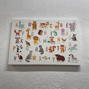 Kinder-Alphabet, pädagogisches Alphabet-Poster, Dschungeltiere, Babyzimmer-Dekor, Spielzimmer-Dekor, Leinwand-Wandkunst, individuelle Wanddekoration, gerahmte Kunst