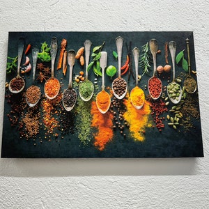 Gewürze Leinwand Druck, Indische Gewürze Wand Dekor, Esszimmer Dekor, Küche Leinwand Dekor, Essen Wand Dekor, gehärtetes Glas Wand Kunst,