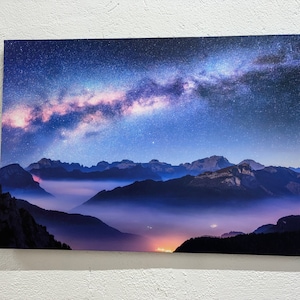 Arte de la pared del cielo estrellado, lienzo de la Vía Láctea, arte de la pared del lienzo, arte de la pared del cosmos, paisaje de la naturaleza, arte de la pared de vidrio templado, decoración del lienzo, decoración de la pared,