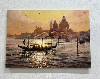 View of Venice, Italy Landscape Wall Art, Vintage Venice Poster, Venice Canvas Wall Art, Italy Wall Decor, Sea Landscape Print, Glass Decor,
