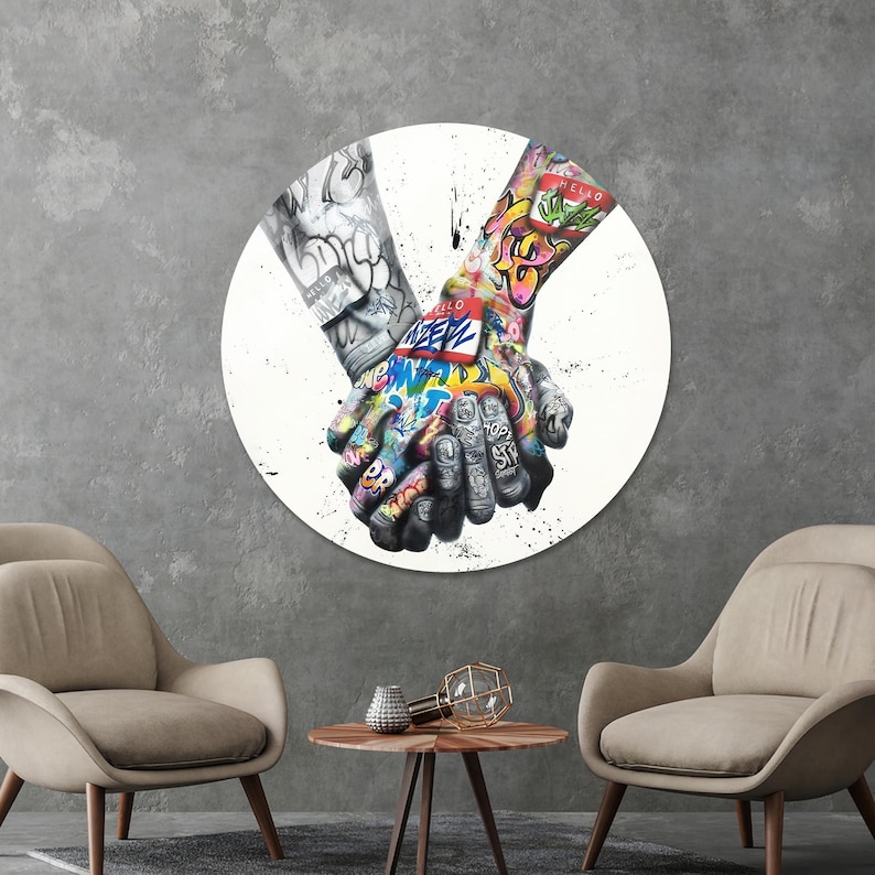 Gifts, Modern Canvas Print, Colorful Hearts Wall Decor, Graffiti Glass