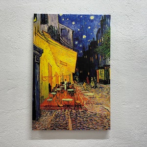 Nuit avec terrasse de café, oeuvre d'art Van Gogh, décoration de paysage de café, art du paysage ciel étoilé, art mural toile, décoration d'intérieur, art mural Van Gogh,