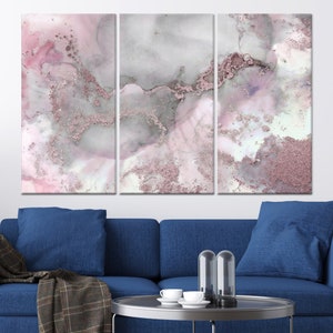 Arte mural abstracto de mármol rosa: elegante lienzo moderno para decorar el dormitorio o la sala de estar.