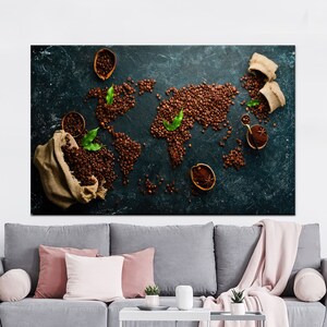 Weltkarte Leinwand Druck, Große Dekor Kunst, Kaffee Weltkarte Kunst Leinwand, Moderne Leinwand Dekor, Karte Kunst Leinwand,