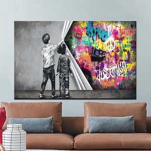 Banksy Boy Wall Art, Trendy Canvas Art, Man Cave Decor, Boy Room Decor,   Banksy Canvas Wall Art, Tempered Glass, Banksy Circle Glass