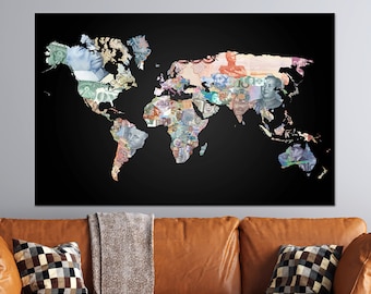 Bunte Karte Wandkunst, Geschenk für Büro, schwarze Wand-Kunst-Dekor, moderne Leinwand Wandkunst, modernes Glas, gehärtetes Glas, Karte Kreis Glas