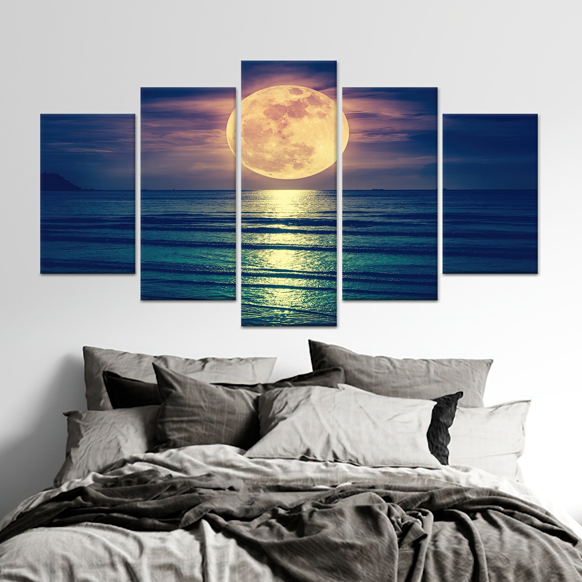 Full Moon Seascape Canvas Print: Contemporary Coastal Art Decor - Etsy