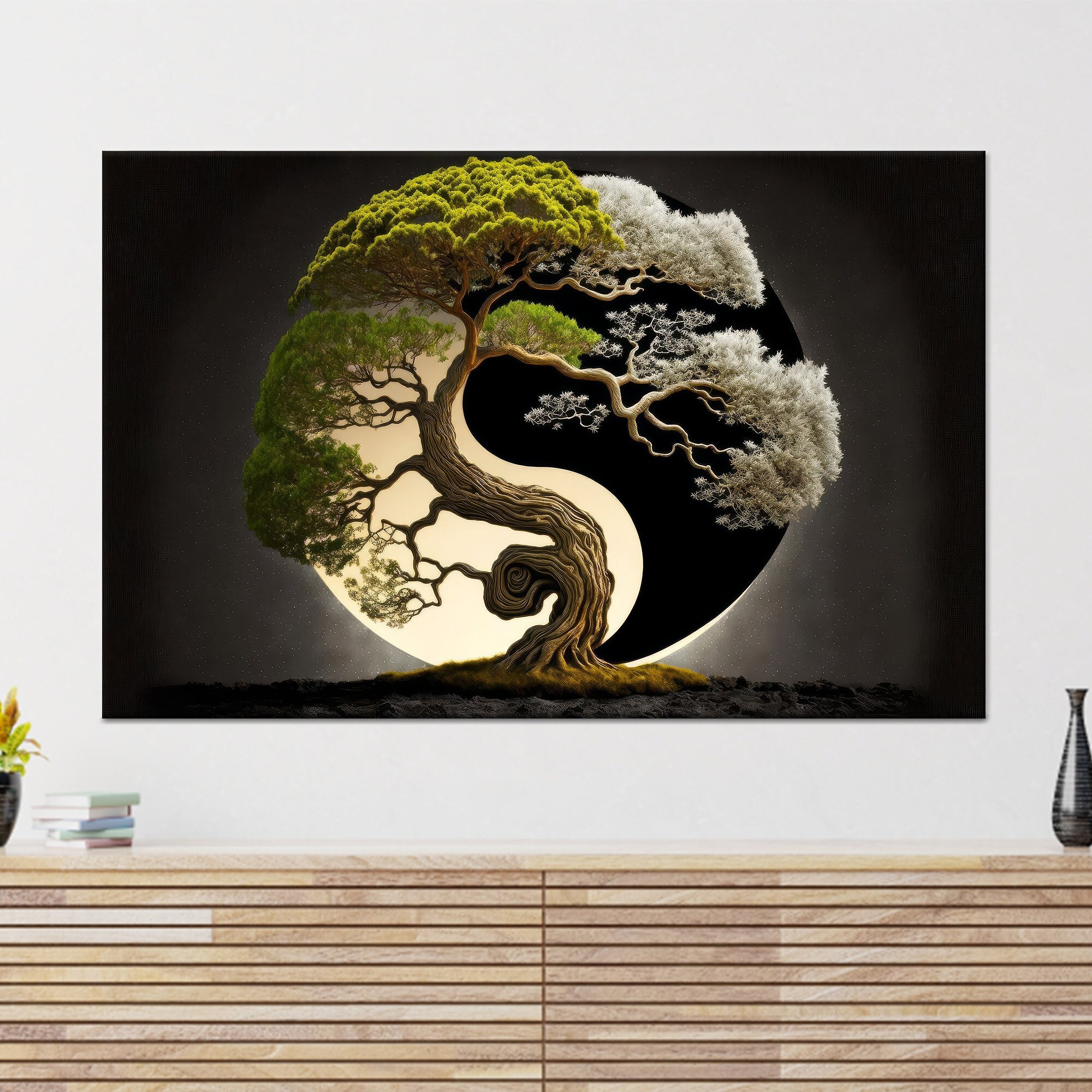 Bonsai Tree Canvas Wall Art: Japanese Yin Yang Decor - Etsy