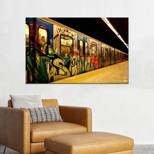 Graffiti Subway Train Canvas Art: Metro Wall Decor