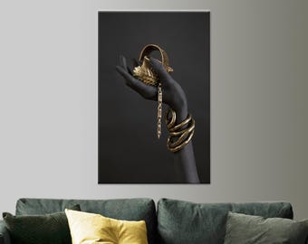 African Woman Gold Bracelet Glass Wall Art: Girl Room Decor