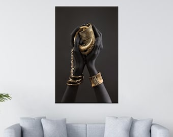 African Woman Gold Jewelry Canvas Art: Ethnic Mural Decor