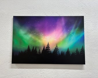 Colorful Space Wall Art, Northern Lights Canvas, Aurora Poster, Starry Sky Landscape Art, Aurora Light Canvas, Tempered Glass Art,