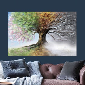 Arte de parede de árvore, árvore de primavera, árvore de inverno, árvore de verão, árvore de outono, arte em vidro da moda, arte de parede moderna, tela de árvore abstrata, arte de estações